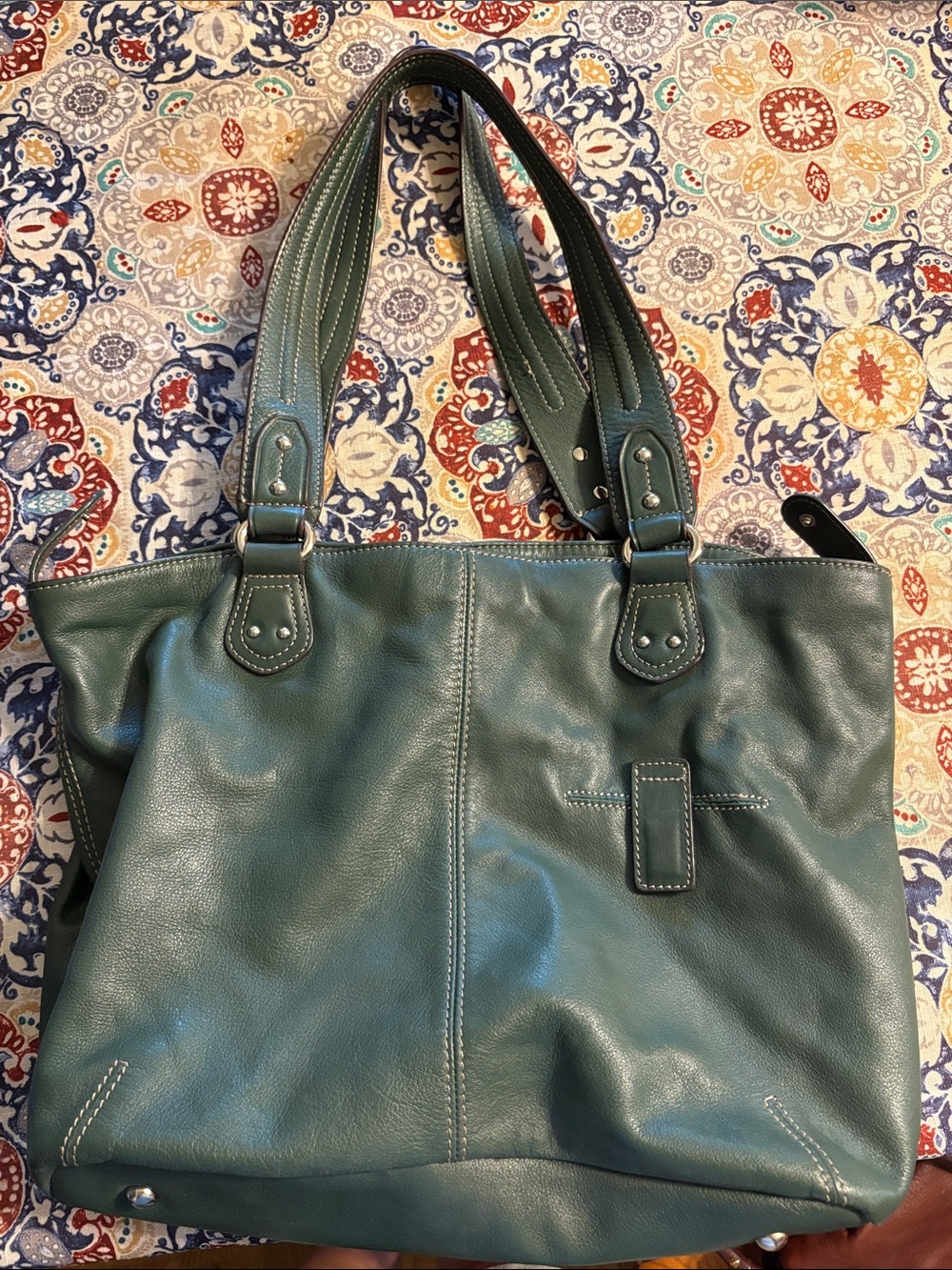 Classic Leather Tote Bag in Teal